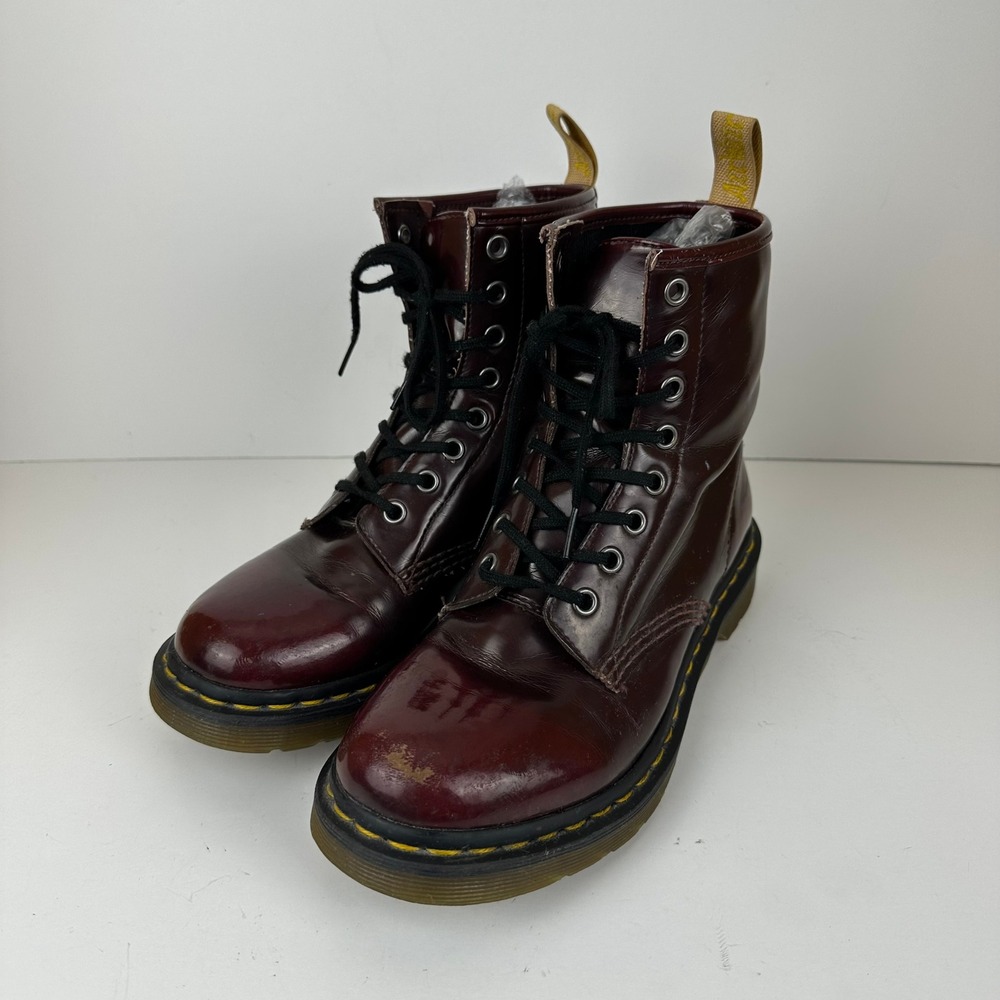 Dr Martens 1460 Cherry Red Leather Combat Boots Womens 7 Vegan Friendly Grunge